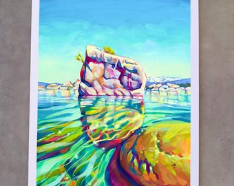Impresión artística del lago Tahoe: Bonsai Rock Giclée, Maria Morris