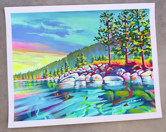 Impresión artística del lago Tahoe: Paisaje californiano Giclée