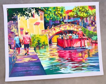 Arte mural de Riverwalk, San Antonio, Texas, impresión sin marco de Maria Morris Art
