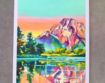 Grand Tetons Prints, Montana Wall Art, Yellowstone Painting, Unframed Giclee Print by Maria Morris