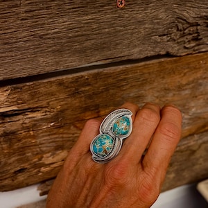 Pilot Mountain Turquoise Leaf Statement Ring Sterling Silver