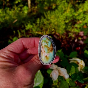 Natural Pilot Mountain Turquoise Statement Ring Sterling Silver