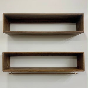 Custom Mid Century Simple Rectangle Floating Oak Shelf