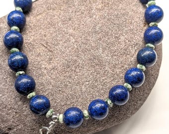 Green Spot Jasper and Blue Gemstone Phone Wrist Strap Dark Sodalite Lapis Lazuli Dupe Purse Wallet Wristlet Short Lanyard 1 or 2 Hole Tether