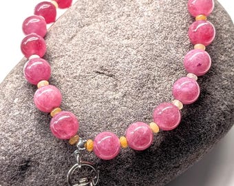 Pink Tourmaline & Orange Aventurine Ombre Gemstone Bead Phone Wrist Strap Beaded Cellphone Wristlet | Purse Wallet Hand Straps | Peachy Pink