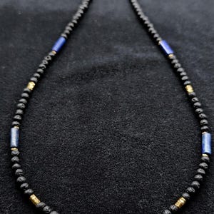 Lapis Lazuli Necklace Blue Black Gold Men&#39;s Necklaces Masculine Rustic Lava Rock Hexagon Hematite Jewelry Tube Gemstone Beads Handmade USA
