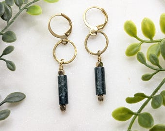 Indian Agate Earrings | Gemstone Tube Earrings | Earthy Dangle Earrings | Hematite Bead Earrings | Natural Stone Jewelry | Rockbird Studio