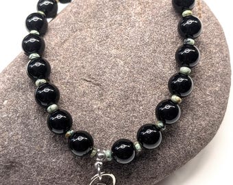 Black Onyx & African Turquoise Beaded Phone Wrist Strap Green Jasper Bold 10mm Gemstone Wristlet Strap For Cellphone Purse Wallet Charms