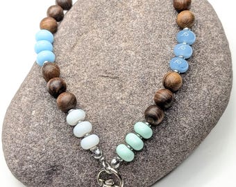 Thuja Wood & Gemstone Glass Beaded Phone Wrist Strap Brown Green Blue Silver Hematite Wristlet for Wallet Purse Cellphone Accessories