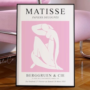 Różowa kobieta Matisse&#39;a wydruk cyfrowy, plakat wystawy Henri Matisse&#39;a, natychmiastowe pobranie, Matisse wycinany wydruk ścienny, różowa dekoracja ścienna