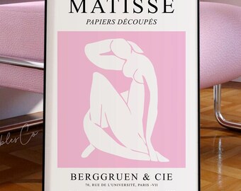 Pink Matisse Woman Digital Print, Henri Matisse Exhibition Poster, INSTANT DOWNLOAD, Matisse Cut Out Printable Wall Art, Pink Wall Decor