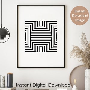 Optical Illusion Digital Print | INSTANT DOWNLOAD | Black and White Geometric Abstract Art Printable | DIY Wall Art