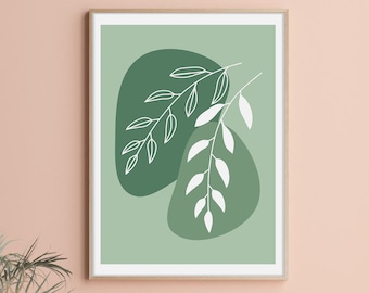 Salbei botanische DRUCKBARE Wandkunst, minimale abstrakte botanische Druck, abstrakte Blattdruck, Linie Kunst, minimalistisches Dekor, DIGITALER DOWNLOAD