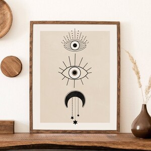 Evil Eye Print, Boho druckbare Wandkunst, Mond Sterne himmlischen Druck, DIGITAL DOWNLOAD, Minimal Boho Print, neutrale Wandkunst, Boho Home Decor