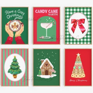 Christmas Print Set of 6, Trendy Christmas Printable Wall Art, Modern Holiday Wall Decor, DIGITAL DOWNLOAD Coquette Holiday Gallery Wall Set