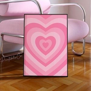Impresión de corazón retro rosa, arte de pared imprimible, impresión estética Y2K, DESCARGA DIGITAL Póster de corazón de amor rosa, decoración de dormitorio preppy, arte de pared de moda