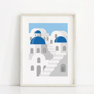 Santorini Printable Wall Art, Santorini Greek Illustration Print, Greece Travel Poster, Modern Wall Art, Minimalist Print, Digital Download