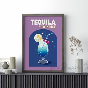 Halloween Cocktail Print, Tequila Moonrise Cocktail Printable Wall Art, Halloween Bar Cart Sign, DIGITAL DOWLOAD, Spooky Wall Decor