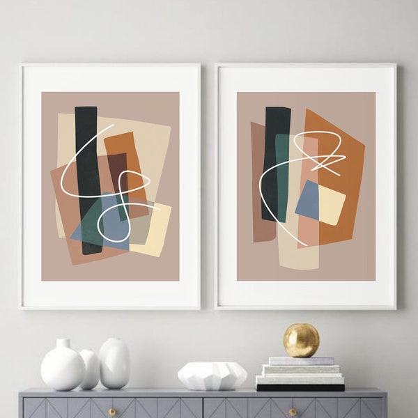 Modern Abstract Prints Set of 2, Abstract Printable Wall Art, Minimalist Prints, Contemporary Wall Art, Mid Century Modern, DIGITAL DOWNLOAD