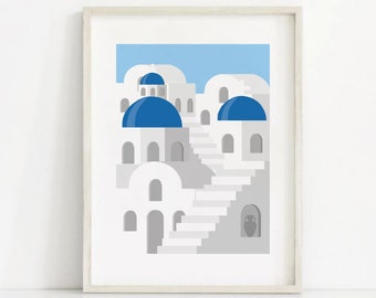 Santorini Printable Wall Art, Santorini Greek Illustration Print, Greece Travel Poster, Modern Wall Art, Minimalist Print, Digital Download