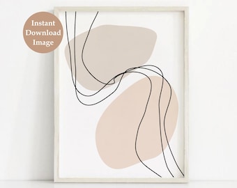 Line Abstract Print, PRINTABLE Line Art, Abstract Line Drawing, Neutral Wall Art, Beige Minimalist Print, DIGITAL DOWNLOAD, Organic Shapes