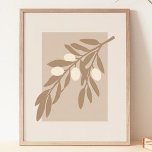 Abstract Botanical Print, Printable Wall Art, Olive Branch Art Print, Abstract Leaf Poster, Neutral Wall Art, Boho Decor, Digital Download