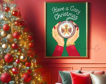 Christmas Mug Print, Hot Cocoa Bar Sign, Retro Christmas Printable Wall Art, DIGITAL DOWNLOAD, Christmas Drink Poster, Holiday Kitchen Decor