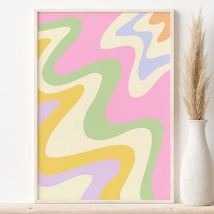 Retro Wavy Abstract Print, DIGITAL DOWNLOAD, Psychedelic Printable Wall Art, Pastel Danish Decor, Trendy Wall Decor, Colourful 70s Wall Art