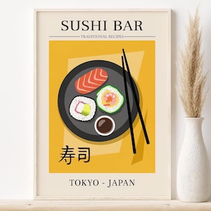 Sushi Print, Japanese Food Printable Wall Art, DIGITAL DOWNLOAD, Sushi Poster, Modern Kitchen Decor, Exhibition Poster, Retro Wall Art