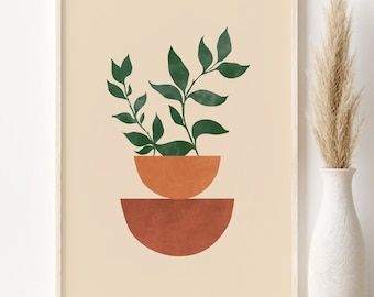 Boho botanische Kunst Druck, DIGITAL DOWNLOAD, abstrakte botanische druckbare Wandkunst, Terrakotta Druck, Boho-Wand-Dekor, Blatt Poster