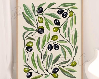 Olive Branch Print, Abstract Botanical Printable Wall Art, DIGITAL DOWNLOAD, Neutral Mediterranean Decor, Minimal Olive Branches Wall Art