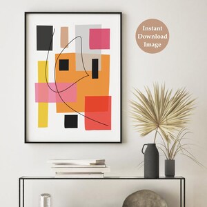 Rot Pink Orange Schwarz Zeitgenössischer Druck, moderner abstrakter Druck, druckbare Wandkunst, DIGITAL DOWNLOAD Farbblock Poster, geometrische Formen