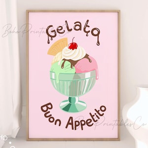 Gelato Print, Italian Ice Cream Print, Hand Drawn Food Printable Wall Art, DIGITAL DOWNLOAD, Retro Food Poster, Trendy Kitchen Decor