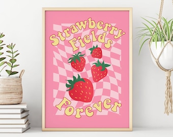 Strawberry Fields Forever Print, Retro Printable Wall Art