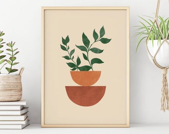 Boho Botanical Art Print, DIGITAL DOWNLOAD, Abstract Botanical Printable Wall Art, Terracotta Print, Boho Wall Decor, Leaf Poster