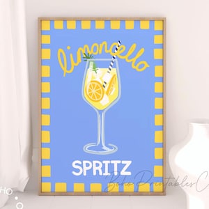 Limoncello spritz print, retro cocktail print, amalfi afdrukbare muurkunst, digitale download, trendy cocktail poster, leuk decor barwagen