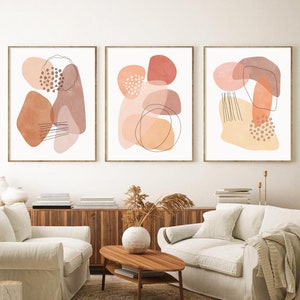 Neutral Geometric Abstract Prints Set of 3, Mid Century Modern, Boho Abstract Shapes Art Printable Wall Art Digital Download Boho Room Decor