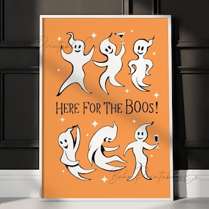Tutaj dla Boos Print, zabawny wydruk Halloween, dekoracja wózka barowego na Halloween, POBIERANIE CYFROWE, uroczy nadruk duchów, dekoracja imprezy Halloween