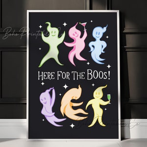 Tutaj dla Boos Print, Pastelowy Halloween Party Decor Zabawny Halloween Print Bart Cart Printable Wall Art, CYFROWE POBIERANIE Uroczy Duchy Print