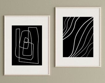 Abstract Line Art Prints Set of 2, Black and White Printable Wall Art, Abstract Scribble Art, One Line Drawing, Modern Art, DIGITAL DOWNLOAD