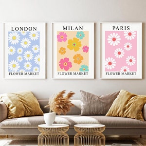 Flower Market Print Set of 3, Abstract Floral Printable Wall Art Paris London Flower Market Poster, Floral Gallery Wall Set DIGITAL DOWNLOAD