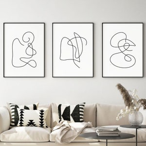 Abstract Scribble Print Set of 3, Line Drawing Printable Wall Art, Abstract Line Art, Black and White Gallery Wall Set, DIGITAL DOWNLOAD
