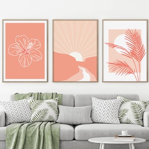 Boho Abstract Set of 3 Prints, PRINTABLE Wall Art, Peachy Boho Wall Decor, Peach Tone Boho Gallery Wall, Desert Sun Prints, Digital Download