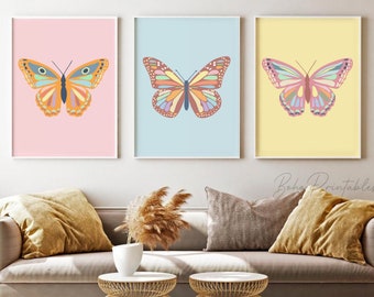 Set of 3 Butterfly Prints, Pastel Printable Wall Art, DIGITAL DOWNLOAD, Girls Nursery Wall Decor