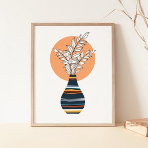Arte de pared de cerámica abstracta / Impresión de planta en maceta estilo bohemio / Impresión botánica minimalista / Póster de jarrón abstracto / Impresión de arte bohemio / Arte de pared IMPRIMIBLE