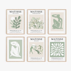 Sage Green Matisse Print Set of 6, DIGITAL DOWNLOAD, Abstract Printable Wall Art, Sage Green Gallery Wall Set, Matisse Exhibition Poster