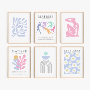 Pastel Print Set of 6, Matisse Gallery Wall Set, DIGITAL DOWNLOAD, Pastel Danish Wall Decor, Abstract Printable Wall Art, Floral Print