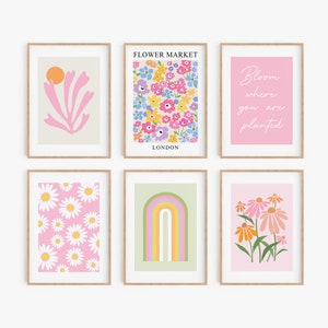 Pink Gallery Wall Set, Floral Art Print Set of 6, DIGITAL DOWNLOAD, Flowers Printable Wall Art, Botanical Poster Set, Boho Wall Decor