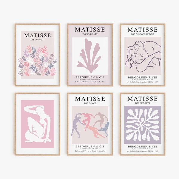 Pastel Matisse Print Set de 6 DIGITAL DOWNLOAD Blush Rose Lilas Gris Abstrait Imprimable Art Mural Matisse Exposition Affiche Galerie Ensemble Mural