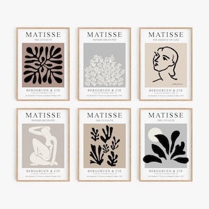 Neutral Matisse Print Set of 6, DIGITAL DOWNLOAD, Henri Matisse Exhibition Poster, Modern Gallery Wall Set, Abstract Printable Wall Art
